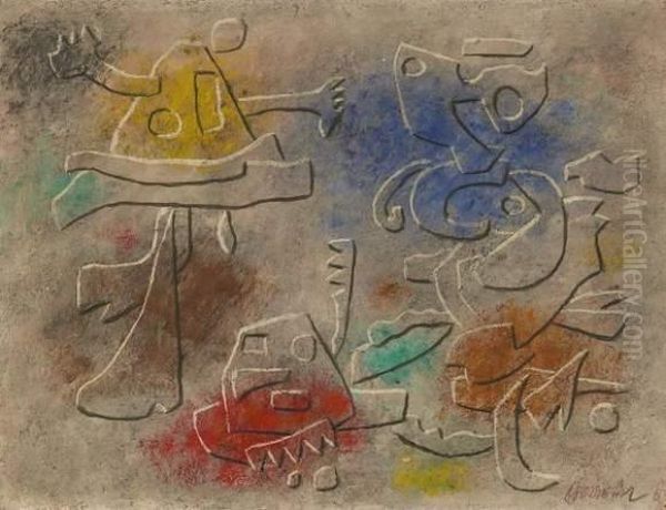 Relief-bild Farbig Oil Painting by Willi Baumeister