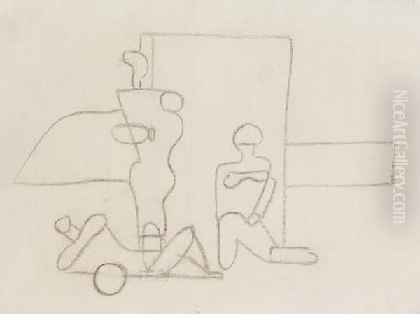 Drei Figuren. Vier Figuren Oil Painting by Willi Baumeister