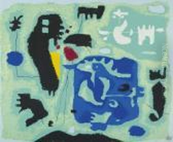 Grun - Komposition In Grun. 1954 Oil Painting by Willi Baumeister