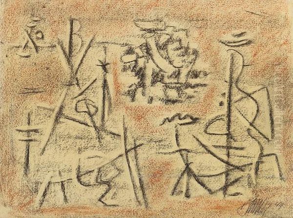 Linienfigur Mit Gigant Oil Painting by Willi Baumeister