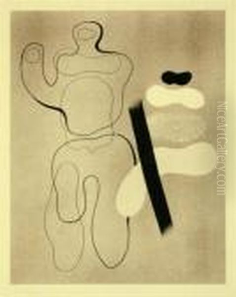 Liegende Figur Auf Braun . 1935 Oil Painting by Willi Baumeister