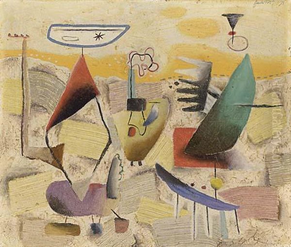 Horizont Orange Oil Painting by Willi Baumeister