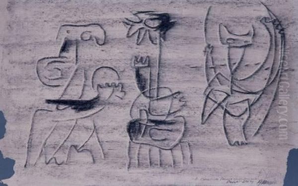 Kegelspiel Und Schankel, Circa 1945-50 Oil Painting by Willi Baumeister