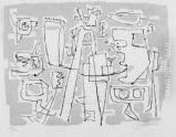 Linien Auf Grauem Grund Oil Painting by Willi Baumeister