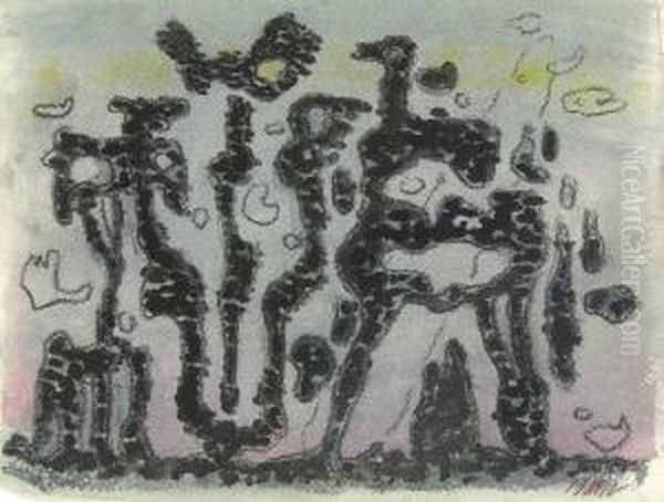 Zwei Figuren Im Dialog Oil Painting by Willi Baumeister