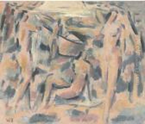 Badende Am See Oil Painting by Willi Baumeister