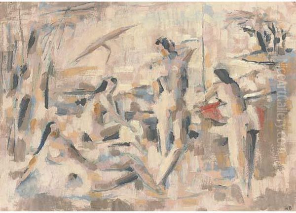 Badende Am See Oil Painting by Willi Baumeister