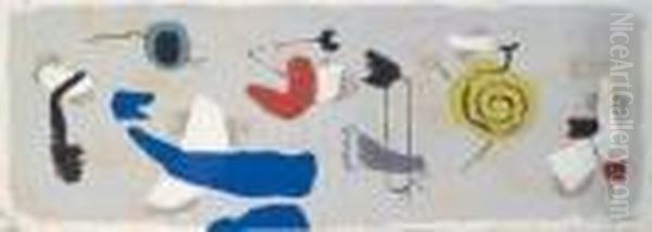 Schwebend - Fries Mit Gelber Spirale Oil Painting by Willi Baumeister