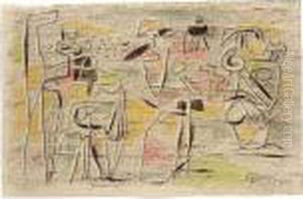 Figurengruppe Aus Esther (group Of Figures From Esther) Oil Painting by Willi Baumeister