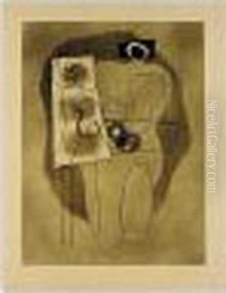 Der Maler; And Ohne Titel (linienfigur Auf Braun - Grosse Maske) (spielmann 90; And 104) Oil Painting by Willi Baumeister