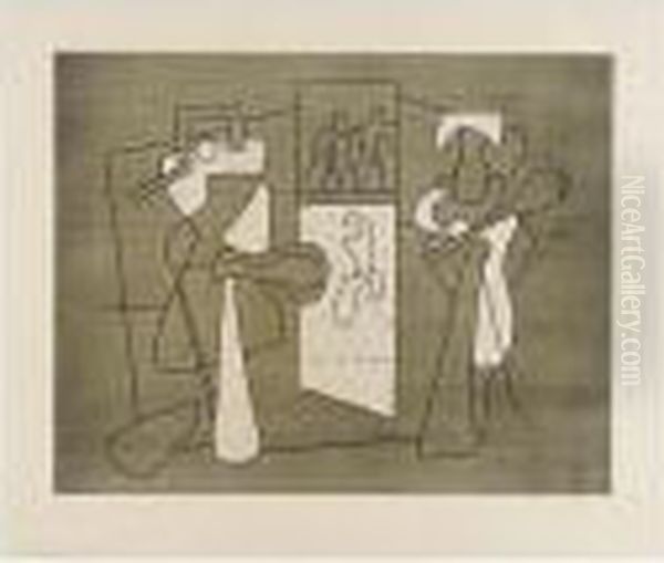 Tennisspieler (ii Querformat) (spielmann 94) Oil Painting by Willi Baumeister