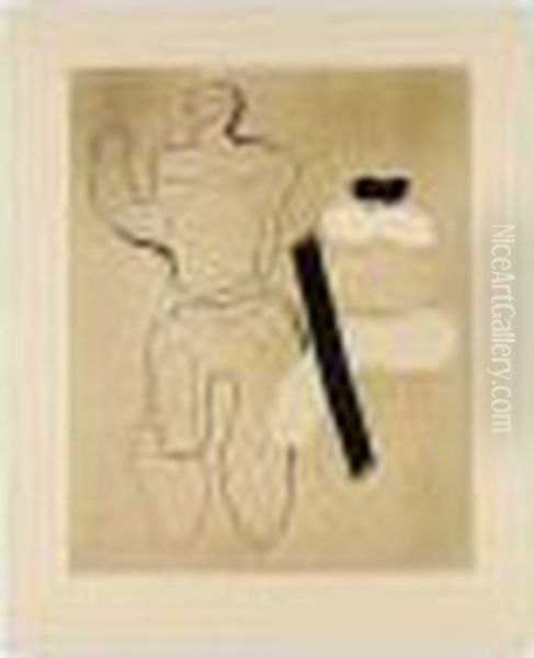 Linienfigur Auf Braun - Linie Und Flache (spielmann 91) Oil Painting by Willi Baumeister