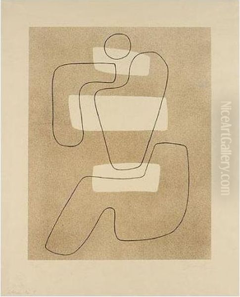 Linienfigur Mit Hellen Flachen (spielmann 89) Oil Painting by Willi Baumeister