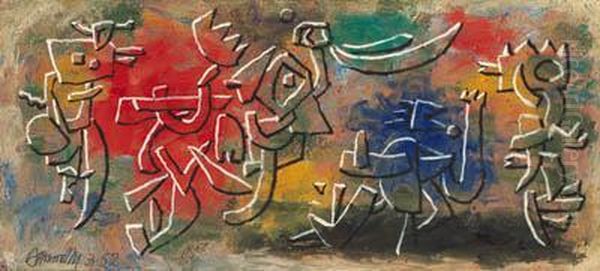 Scheinrelief Farbig Oil Painting by Willi Baumeister