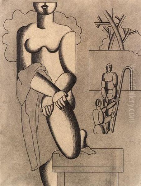 Frau Mit Tuch Oil Painting by Willi Baumeister