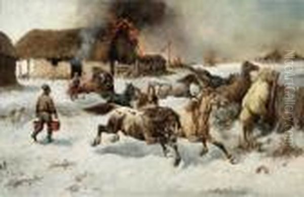 Fire On The Farm
Oil On Canvas Oil Painting by Adolf Baumgartner