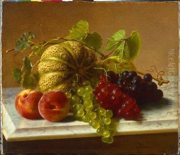 Still Life with Melons, Grapes Oil Painting by George Hetzel