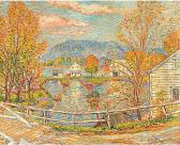 Village By The Hudson River Oil Painting by Reynolds Beal