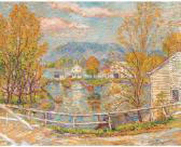 Village By Hudson River Oil Painting by Reynolds Beal
