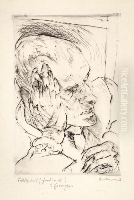 Selbstbildnismit Aufgestutzter Wange Oil Painting by Max Beckmann