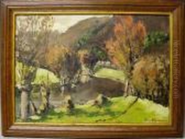 Bergige Herbstlandschaft An Einem Flus Oil Painting by Max Beckmann