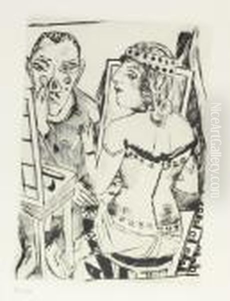 Garderobe. - Hinter Den 
Kulissen. - Schlangendame. Blatt 2, 3 Und 10 Der Folge <jahrmarkt>. Oil Painting by Max Beckmann