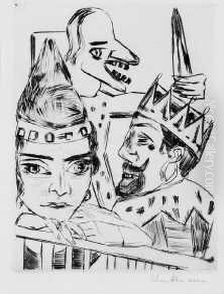 Konig Jerum Und Seine Frau, Die 
Prinzessin Ursula Von Barwalde, Bei Dem Bosen Hellseher Pumpelirio 
Holzebocke Oil Painting by Max Beckmann