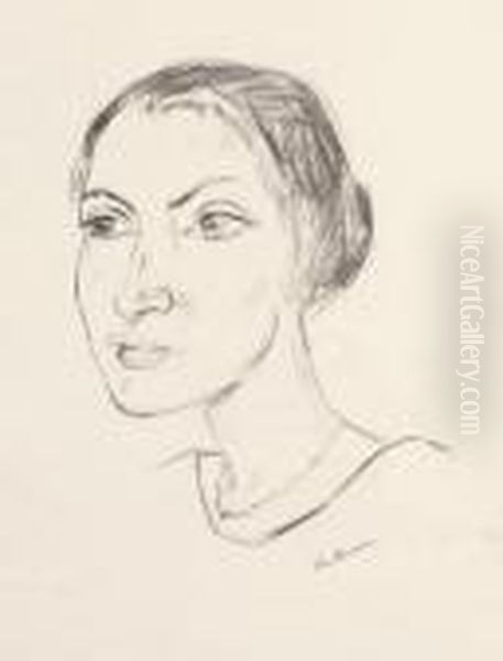 Frauenkopf Mit Halskette (frau
 Parcus). Oil Painting by Max Beckmann