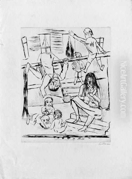 Spielende Kinder (hofmaier 263) Oil Painting by Max Beckmann