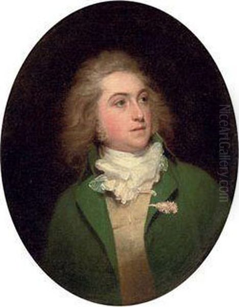 Portrait Of Lieutenant Paul 
Sandby (1765-1793), Aged 25, Smallhalf-length, In A Green Coat, Buff 
Waistcoat And White Stock Oil Painting by Sir William Beechey