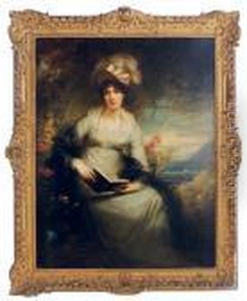 Portrait Of Charlotte Lady 
Bernard, Seated Three-quarter-length,holding A Book, With A Coastal 
Landscape Beyond Oil Painting by Sir William Beechey