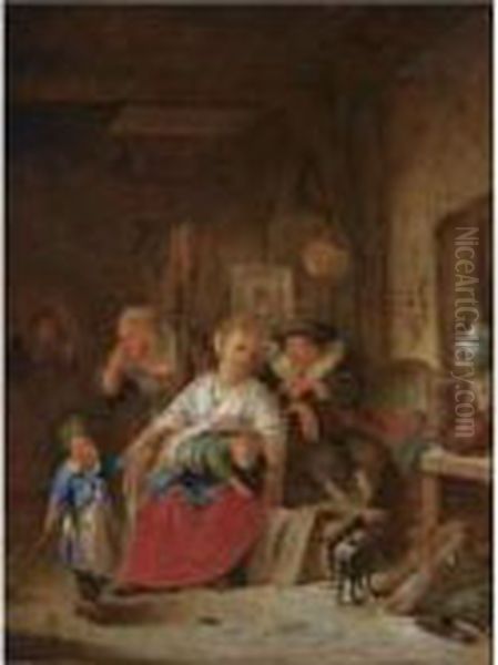A Barn Interior With A Peasant Family Oil Painting by Cornelis (Pietersz.) Bega