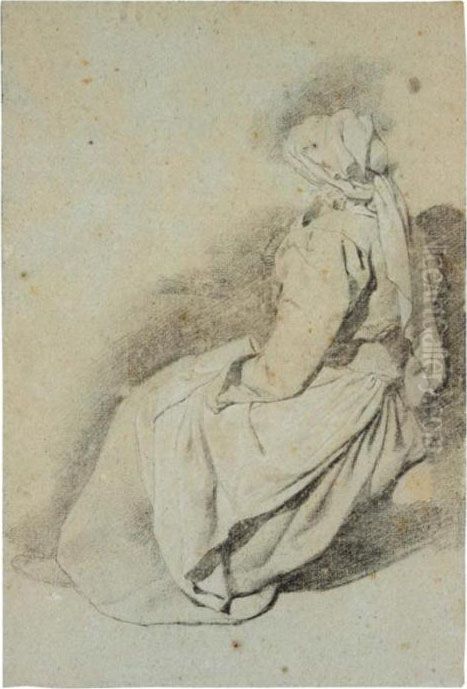 Study Of A Seated Woman, Seen From The Side Oil Painting by Cornelis (Pietersz.) Bega