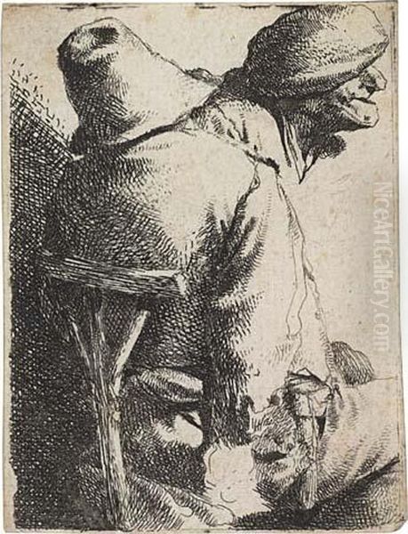 A Seated Peasant And His Wife Oil Painting by Cornelis (Pietersz.) Bega