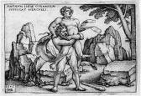 Herkules Totet Antaus Oil Painting by Hans Sebald Beham