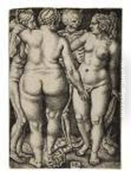 Death And Three Nude Women Oil Painting by Hans Sebald Beham