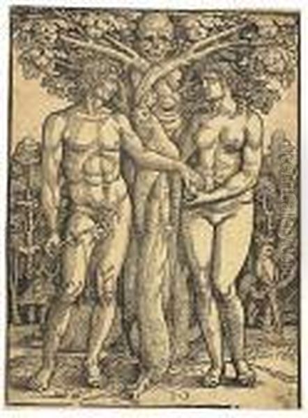 Adam And Eve Oil Painting by Hans Sebald Beham