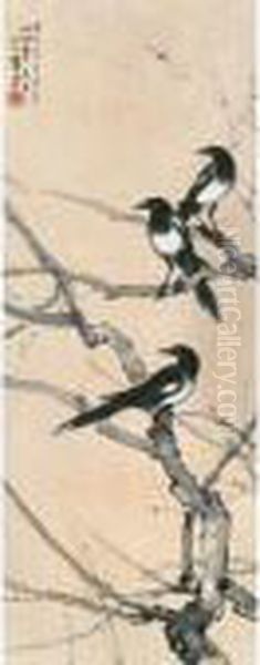 Magpies On The Blossom Branches Oil Painting by Xu Beihong