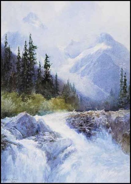 A Mountain Torrent Oil Painting by Frederic Marlett Bell-Smith