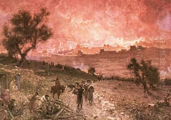 The destruction of Jerusalem by nebuzar adan Oil Painting by William Brassey Hole