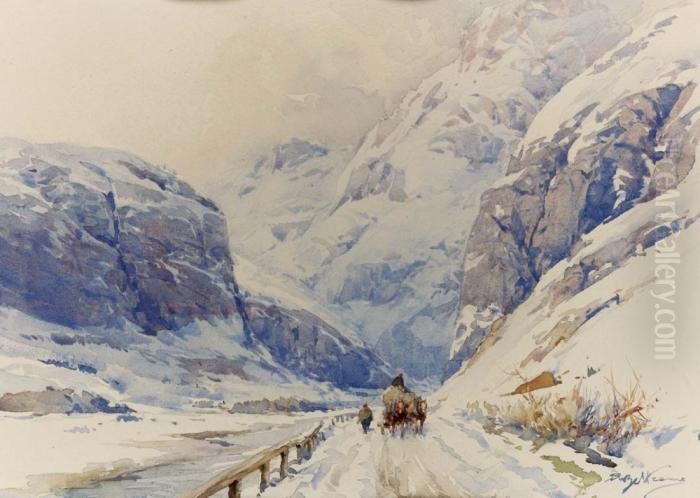 Inverno A Cordevole - 1940-1942 Oil Painting by Achille Beltrame