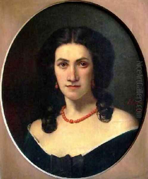 Portrait of a Woman with a Coral Necklace Oil Painting by Jean-Jacques Henner