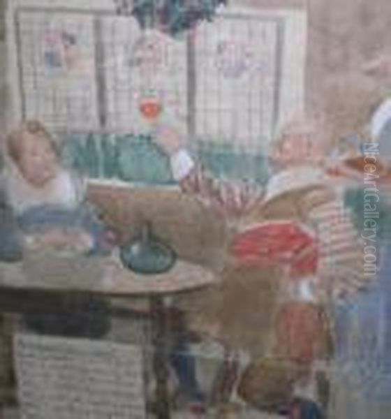 Figures In Atavern Interior Oil Painting by Frank Moss Bennett