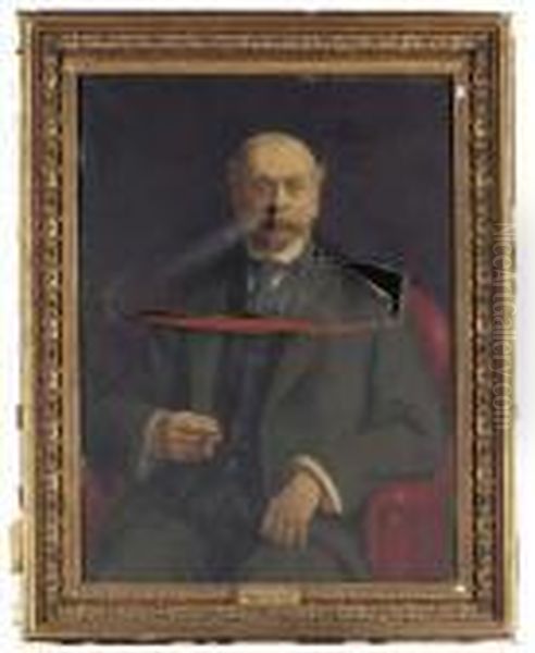 Portrait Of Charles Plumptre Johnson, Seated, Three-quarterlength Oil Painting by Frank Moss Bennett