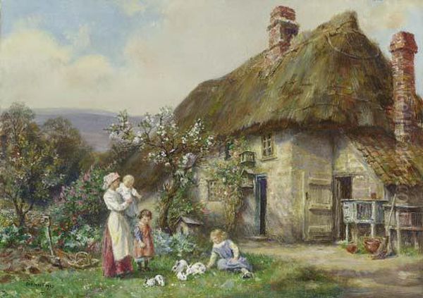 In A Cottage Garden Oil Painting by Frank Moss Bennett