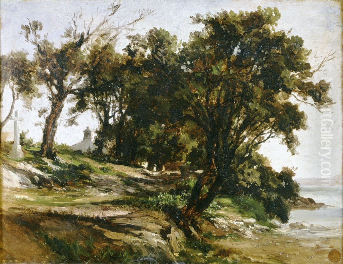 Ermita de San Vicente de la Barquera Oil Painting by Carlos de Haes