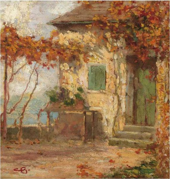 Rustico Lugure Sul Mare Oil Painting by Cesare Bentivoglio