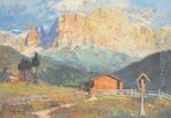 Baita In Montagna Oil Painting by Cesare Bentivoglio