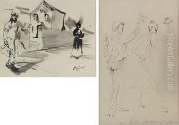 Figures On A Street 
Together With Dancing Figures Oil Painting by Christian Berard