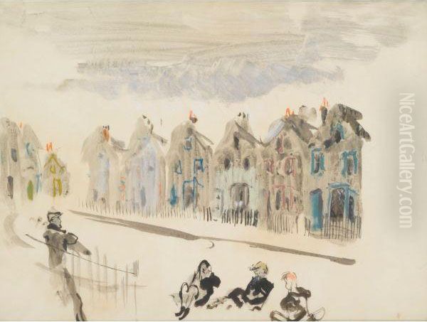 Vue De Londres, Trois Enfants Assis Oil Painting by Christian Berard